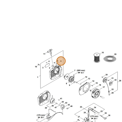 STIHL part 0000-958-0607 — IPL diagram snippet (6x zoom, amber highlight)