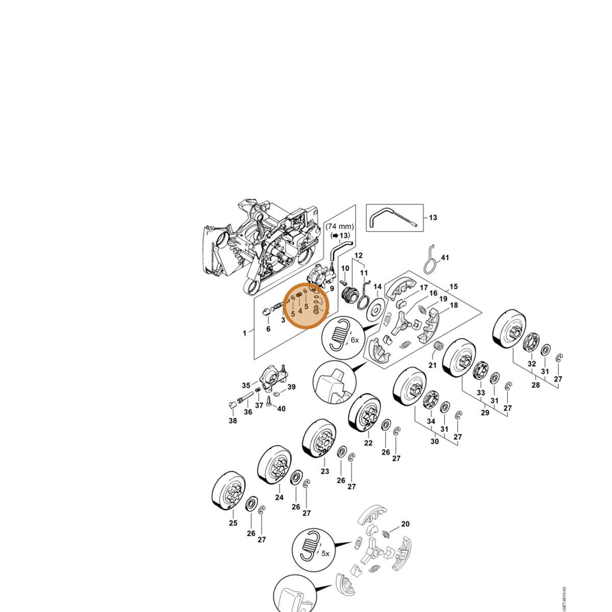 STIHL part 0000-958-0611 — IPL diagram snippet (6x zoom, amber highlight)