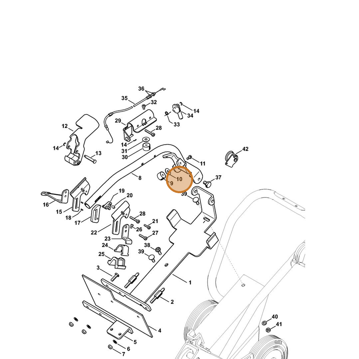 STIHL part 0000-958-0807 — IPL diagram snippet (6x zoom, amber highlight)