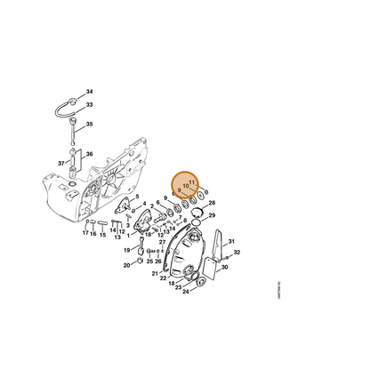 STIHL part 0000-958-1001 — IPL diagram snippet (6x zoom, amber highlight)