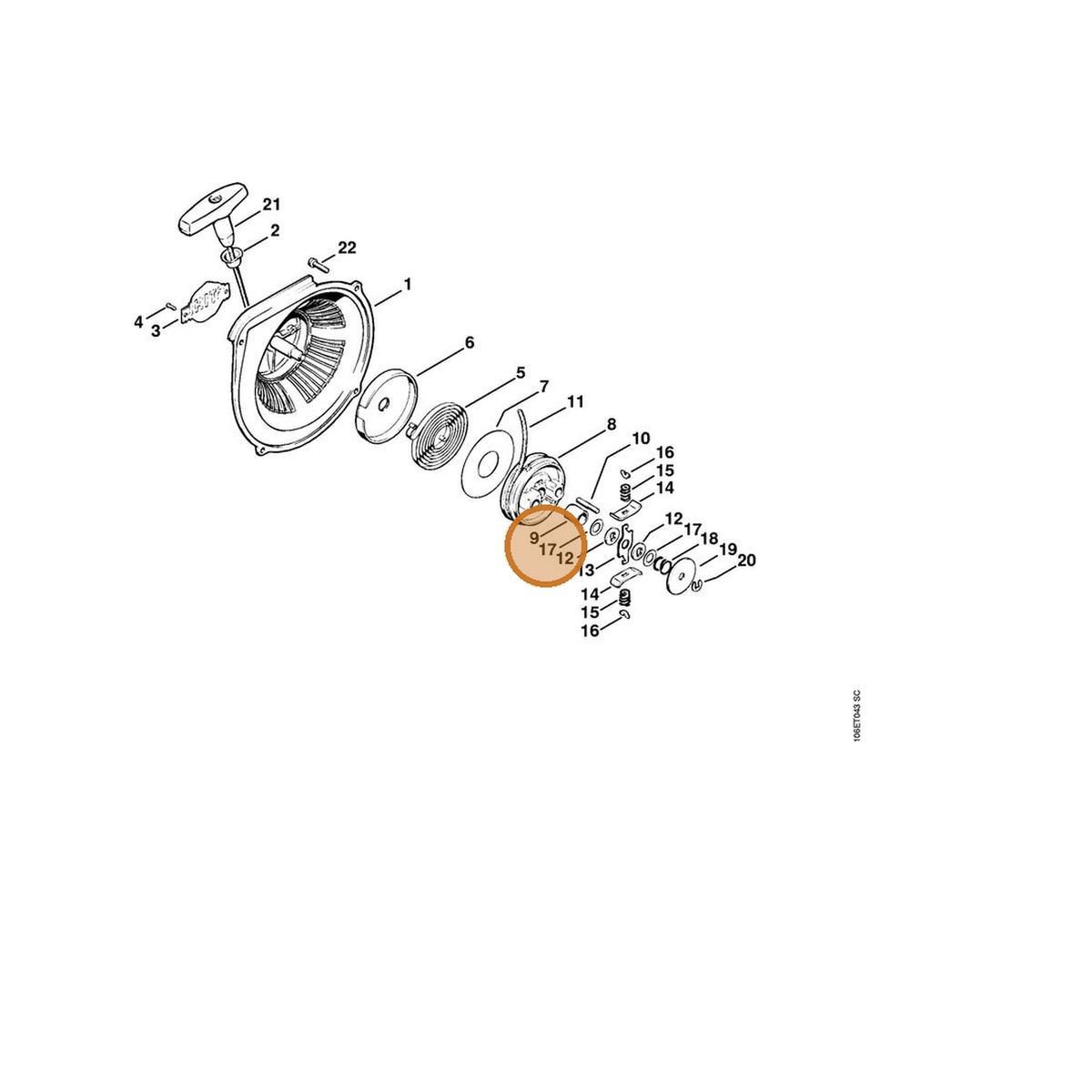 STIHL part 0000-958-1010 — IPL diagram snippet (6x zoom, amber highlight)