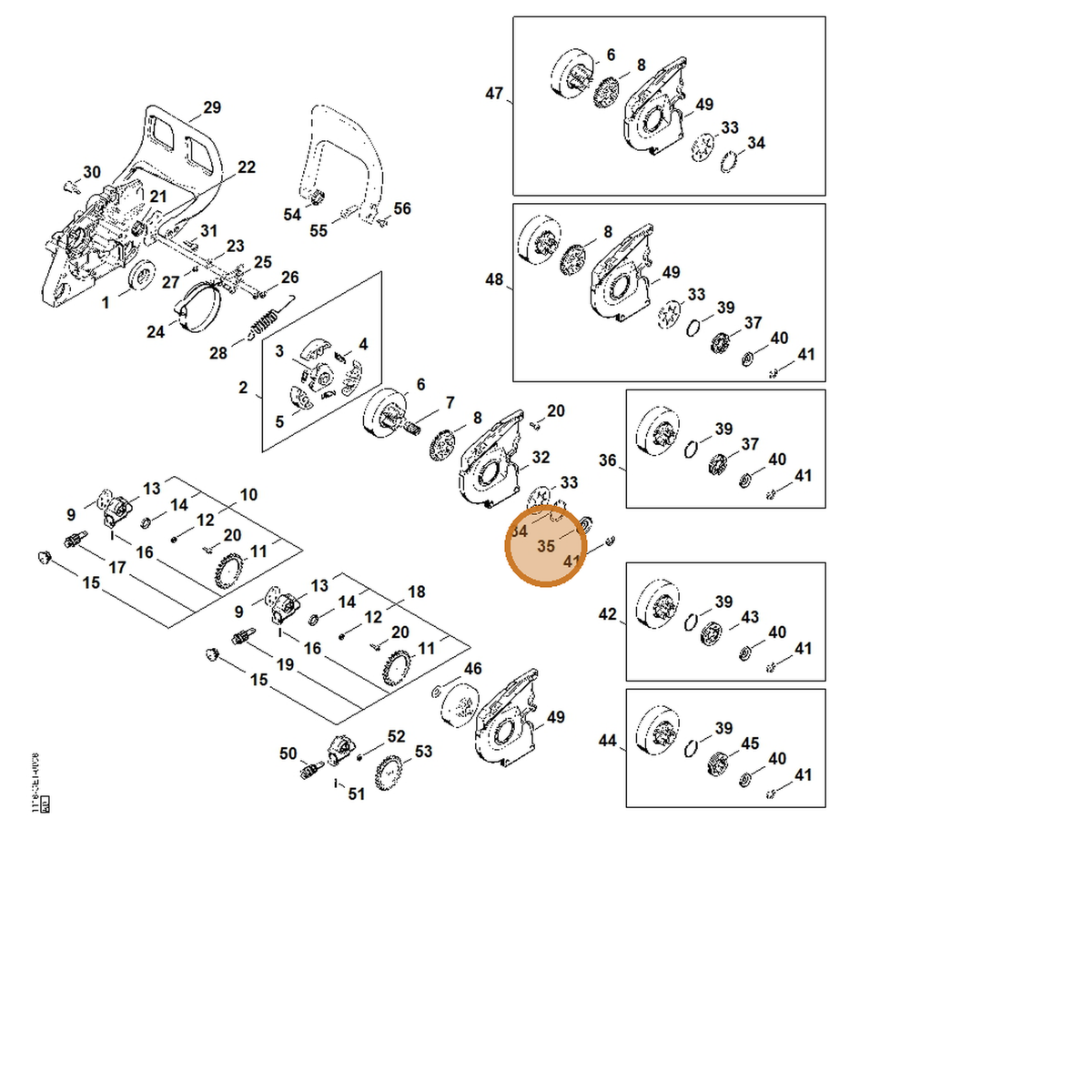STIHL part 0000-958-1022 — IPL diagram snippet (6x zoom, amber highlight)