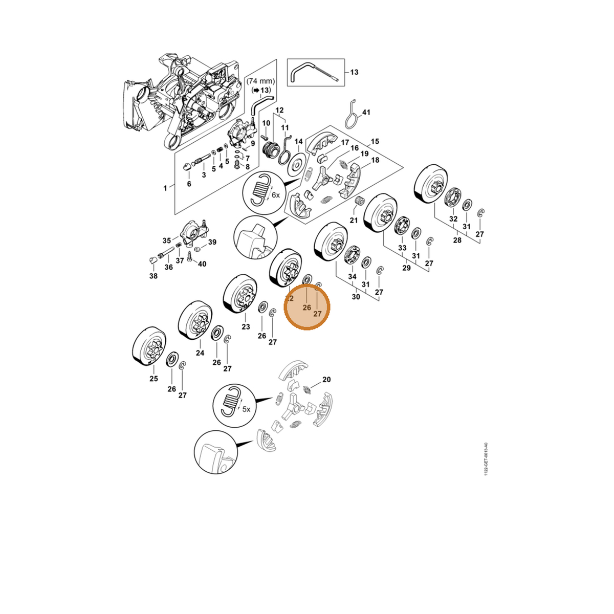 STIHL part 0000-958-1029 — IPL diagram snippet (6x zoom, amber highlight)
