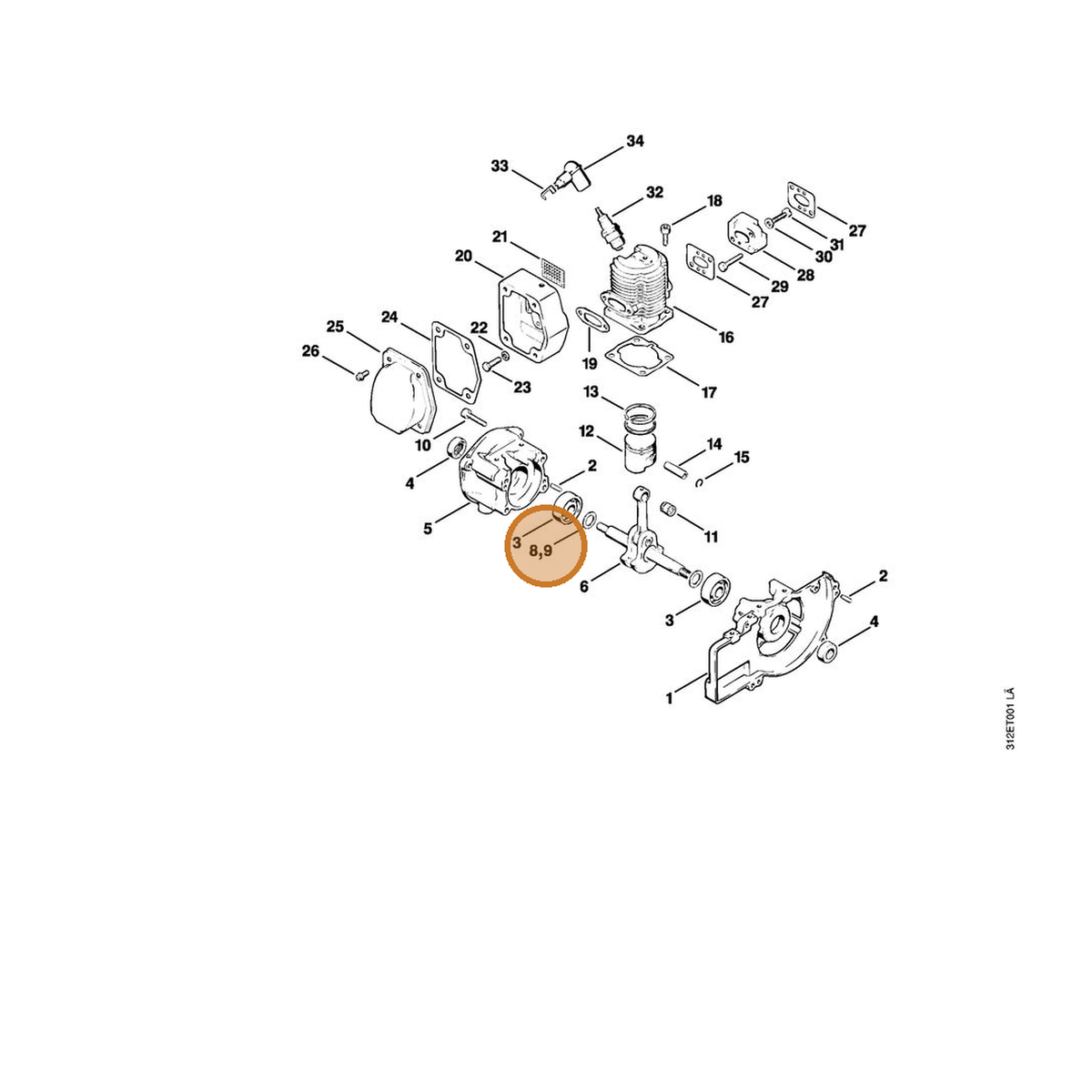 STIHL part 0000-958-1223 — IPL diagram snippet (6x zoom, amber highlight)