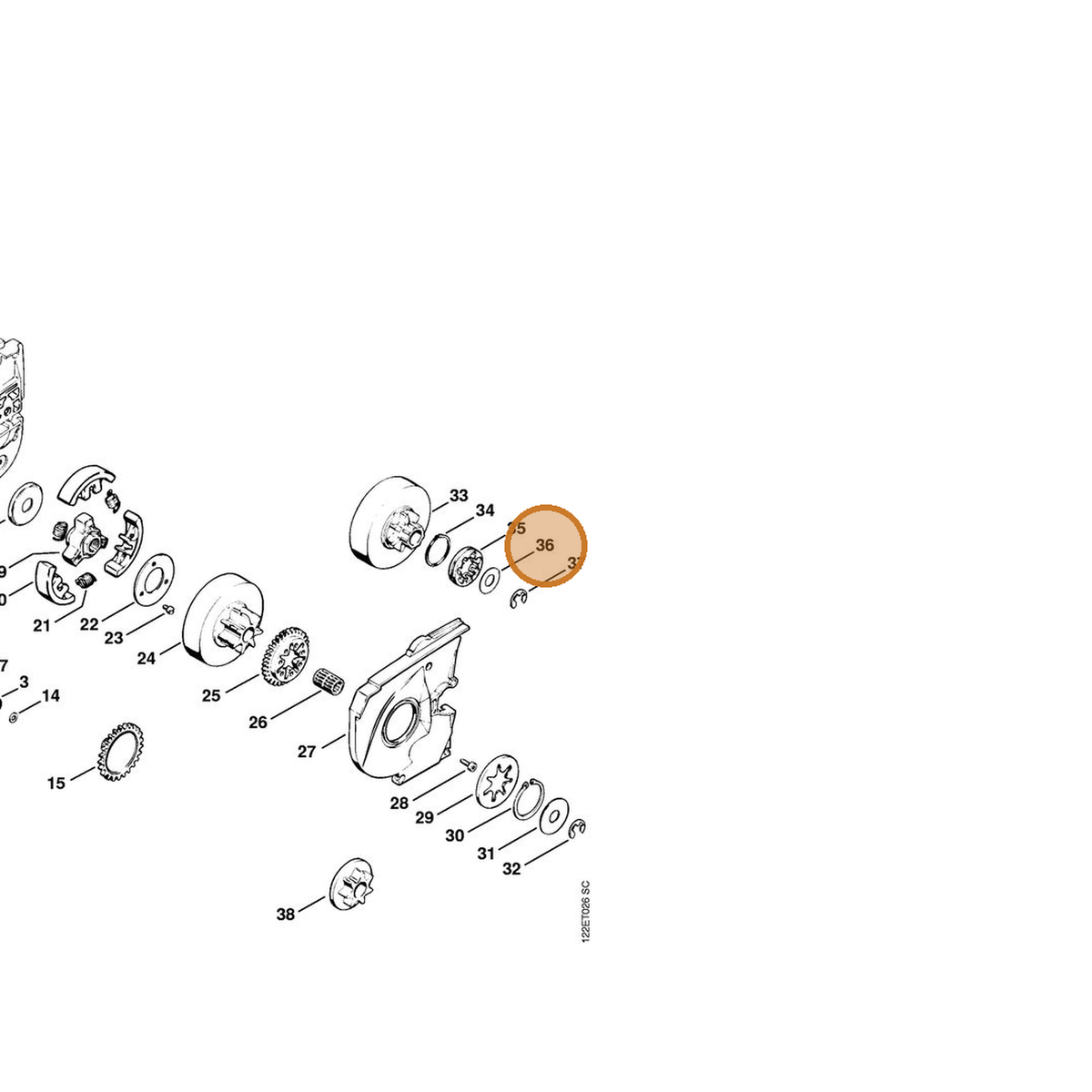 STIHL part 0000-958-1231 — IPL diagram snippet (6x zoom, amber highlight)