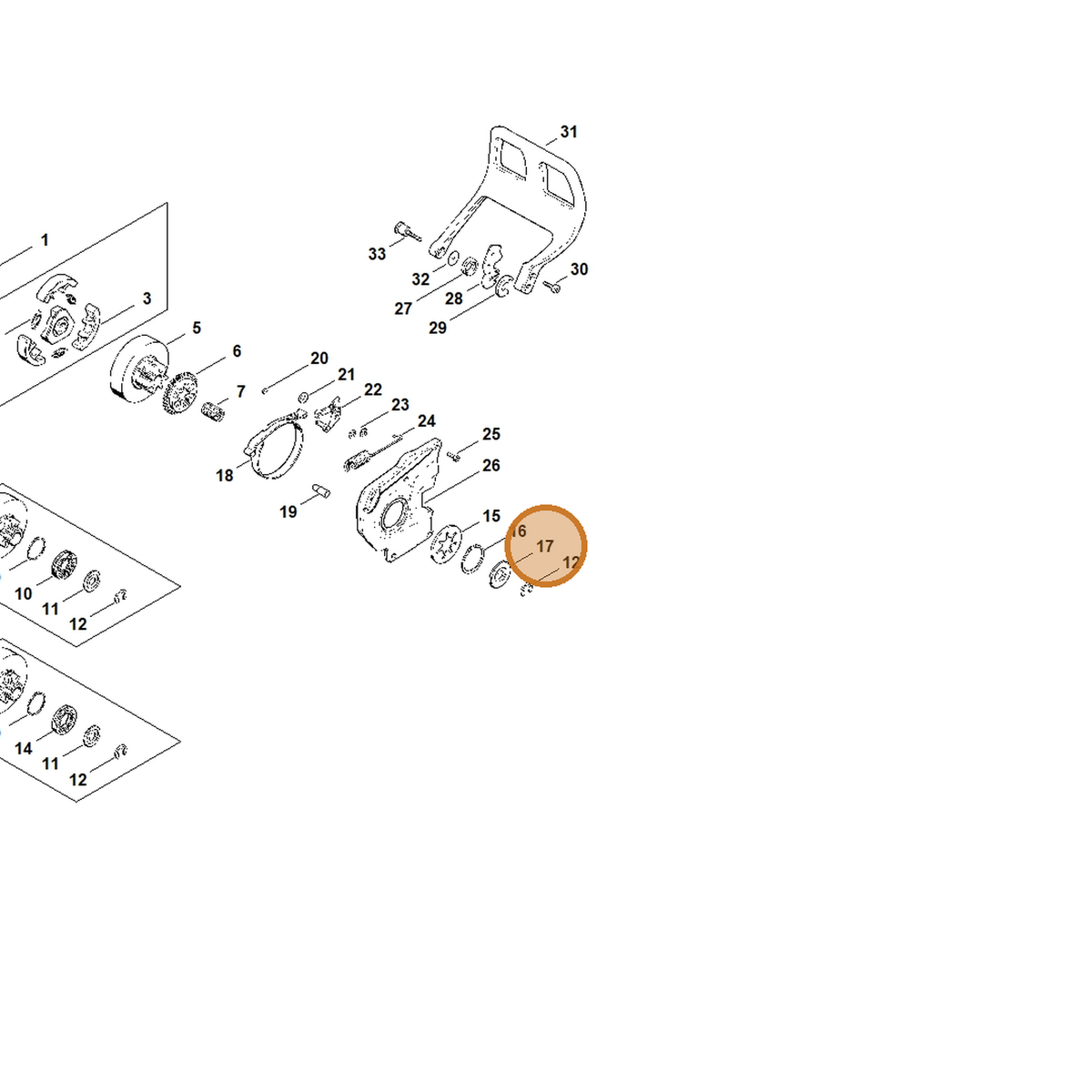 STIHL part 0000-958-1232 — IPL diagram snippet (6x zoom, amber highlight)