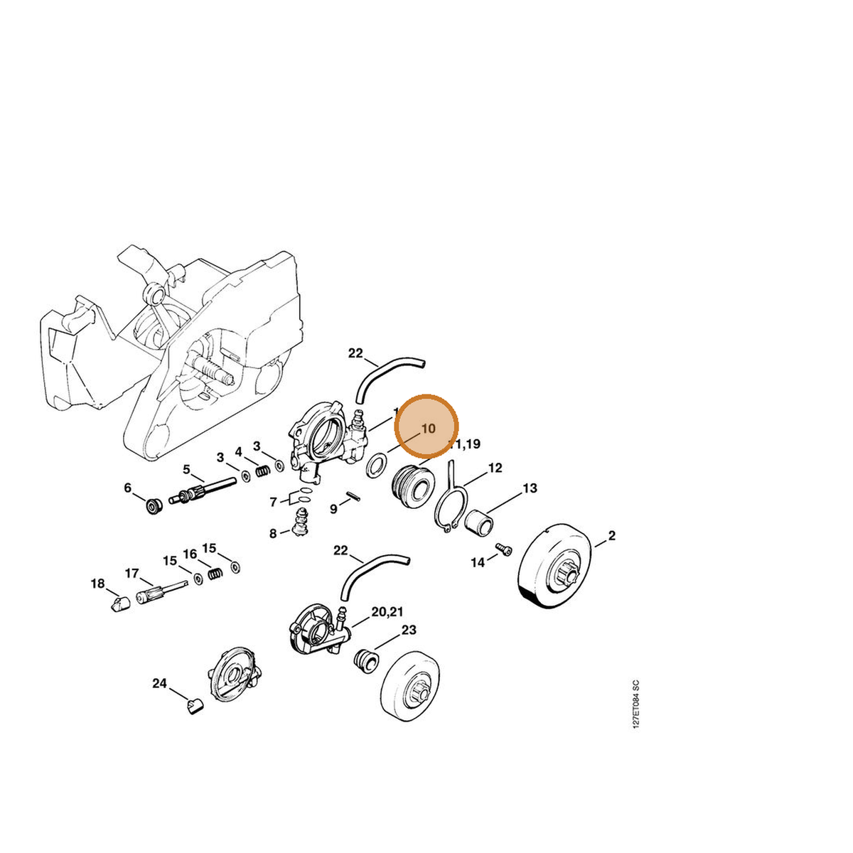 STIHL part 0000-958-1234 — IPL diagram snippet (6x zoom, amber highlight)