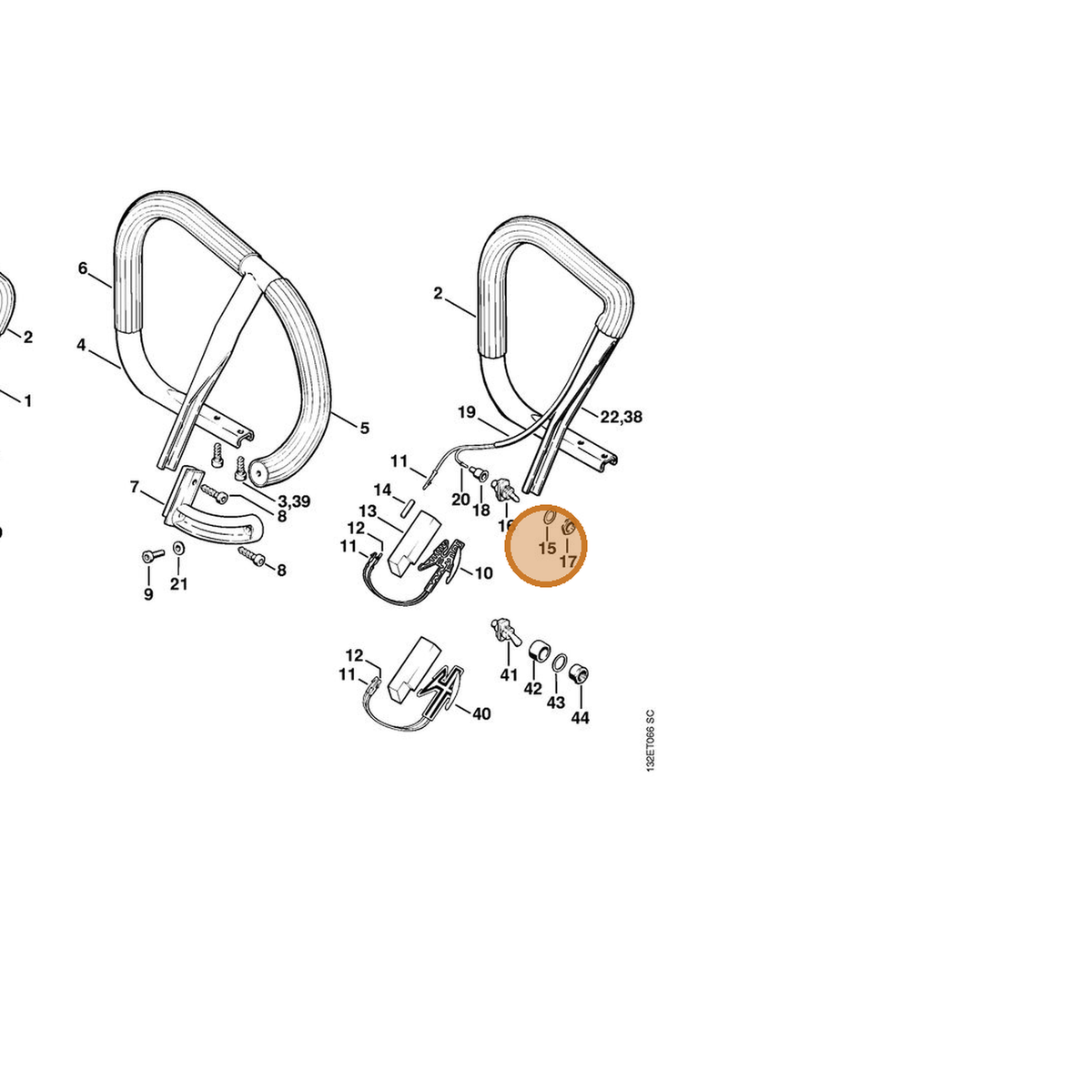 STIHL part 0000-958-1511 — IPL diagram snippet (6x zoom, amber highlight)