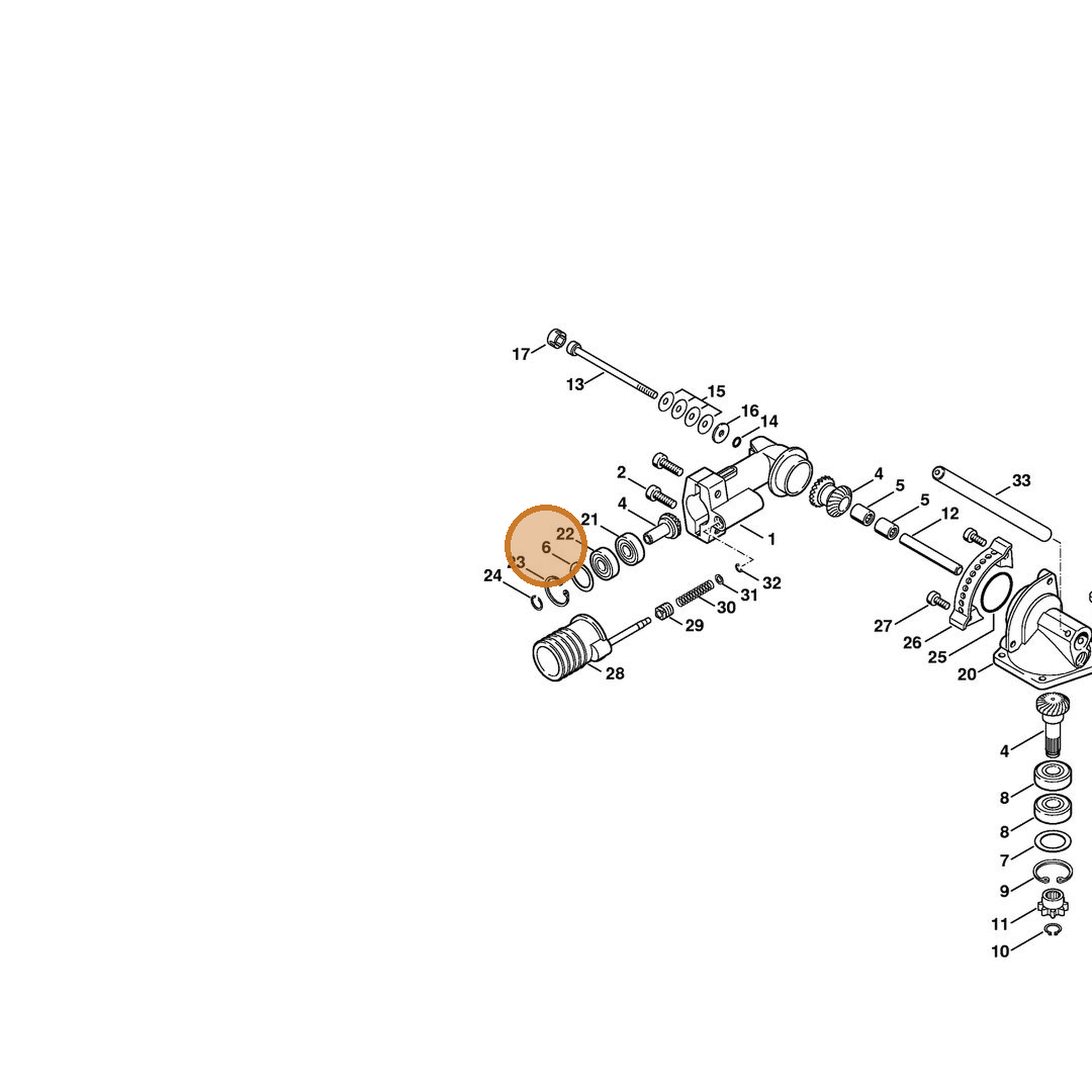 STIHL part 0000-958-1700 — IPL diagram snippet (6x zoom, amber highlight)