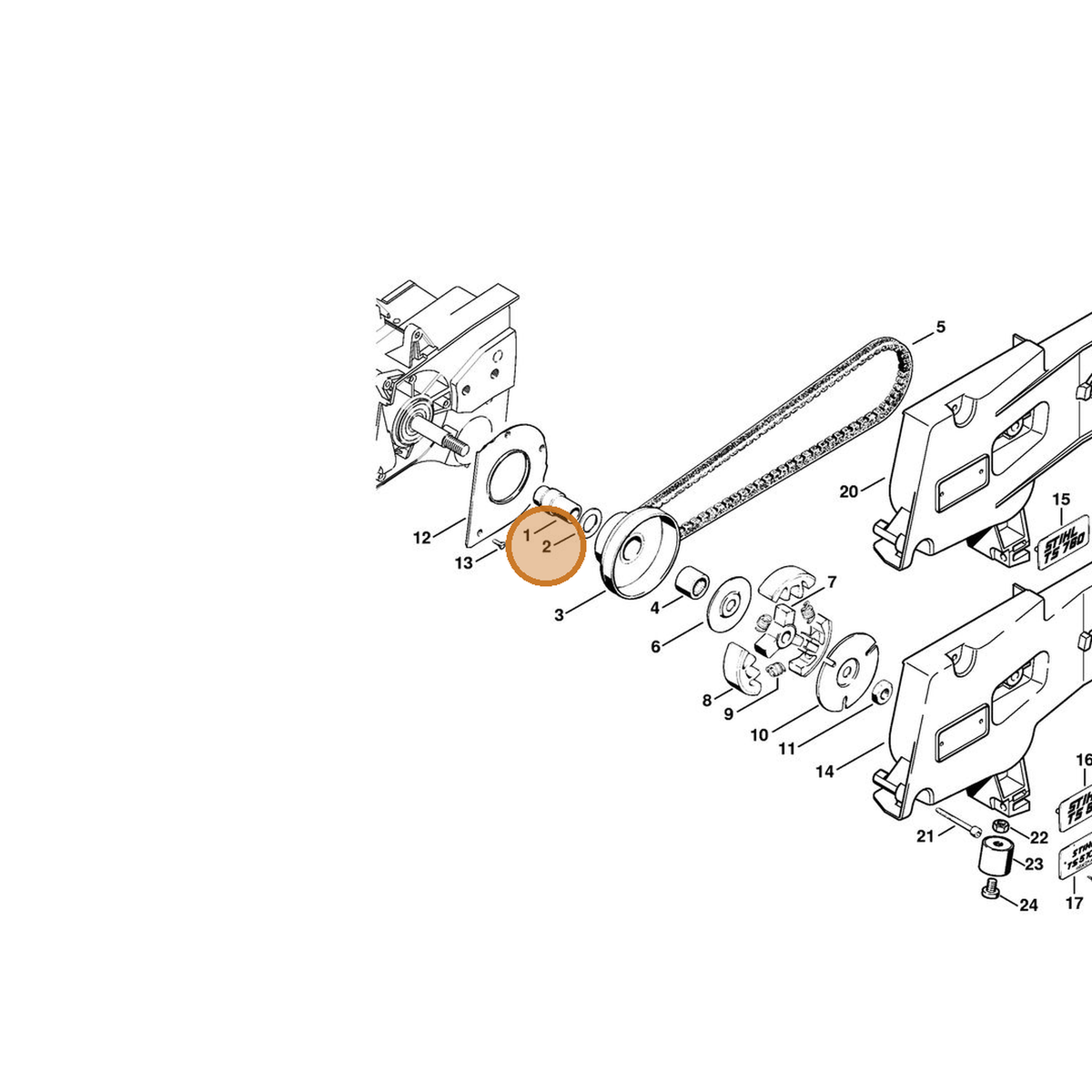 STIHL part 0000-958-1900 — IPL diagram snippet (6x zoom, amber highlight)