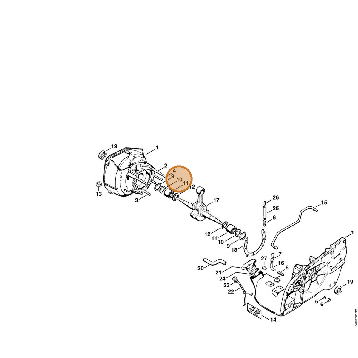 STIHL part 0000-958-2004 — IPL diagram snippet (6x zoom, amber highlight)