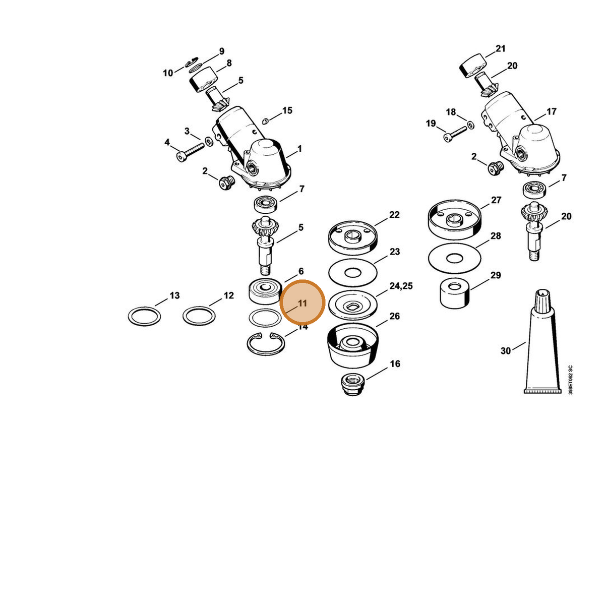 STIHL part 0000-958-3604 — IPL diagram snippet (6x zoom, amber highlight)