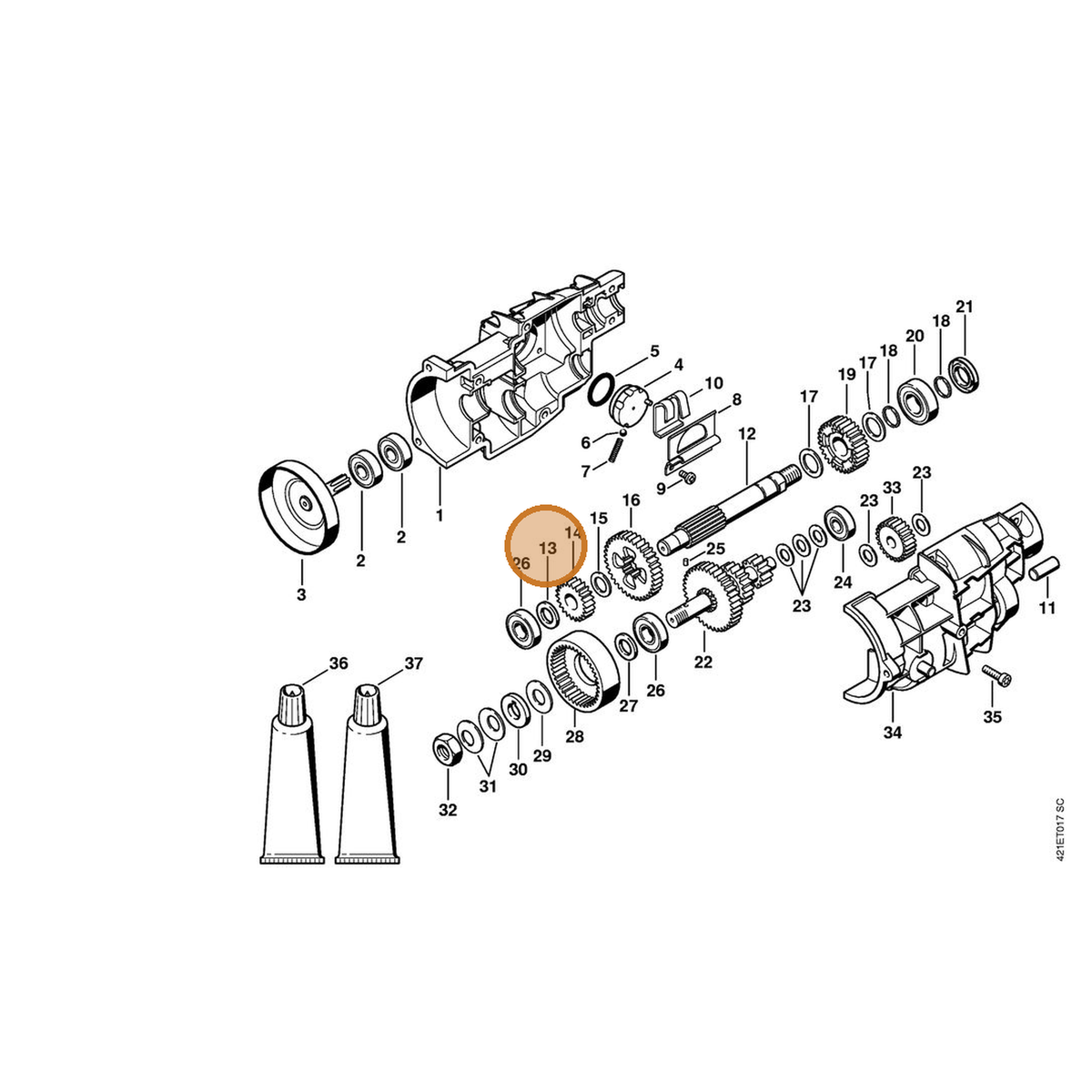STIHL part 0000-958-6501 — IPL diagram snippet (6x zoom, amber highlight)