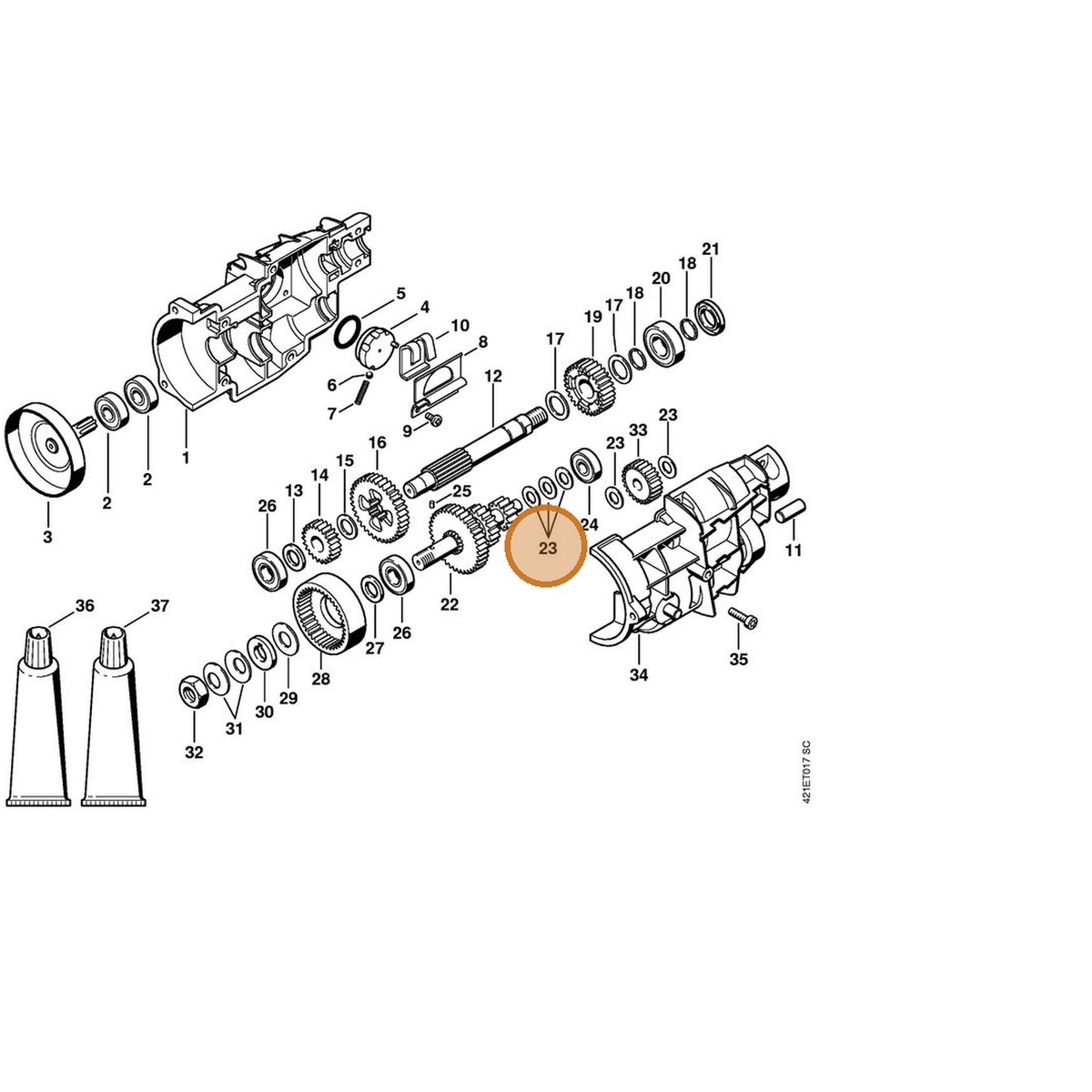 STIHL part 0000-958-6502 — IPL diagram snippet (6x zoom, amber highlight)