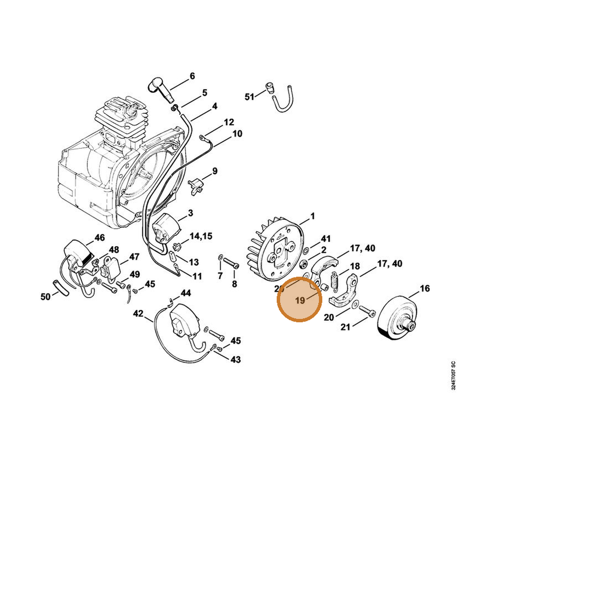 STIHL part 0000-961-0505 — IPL diagram snippet (6x zoom, amber highlight)