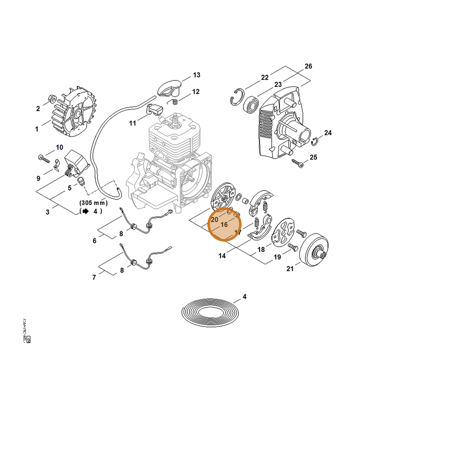 STIHL part 0000-961-0608 — IPL diagram snippet (6x zoom, amber highlight)