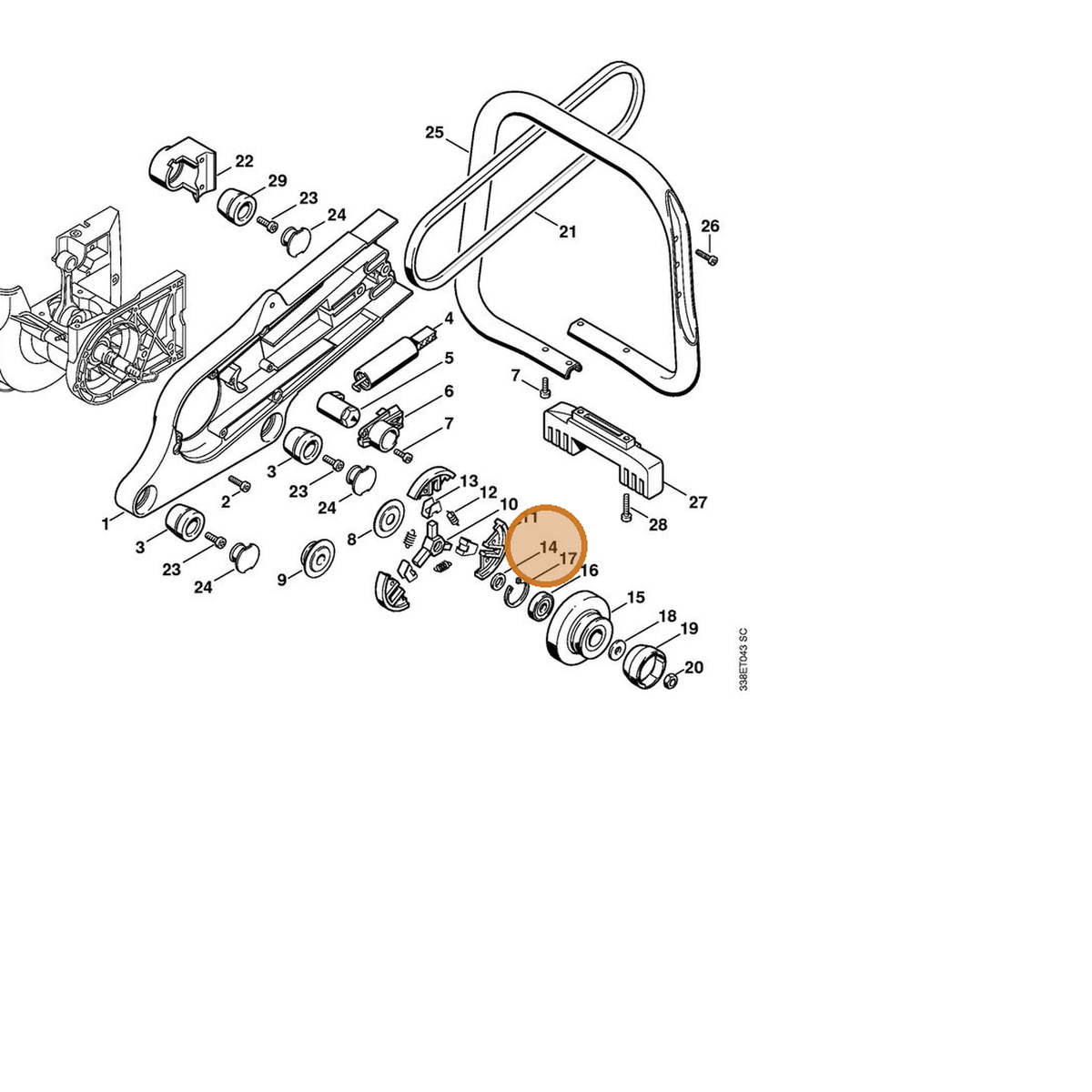 STIHL part 0000-961-1003 — IPL diagram snippet (6x zoom, amber highlight)