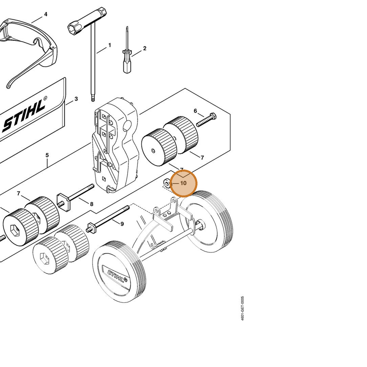 STIHL part 0000-961-1004 — IPL diagram snippet (6x zoom, amber highlight)