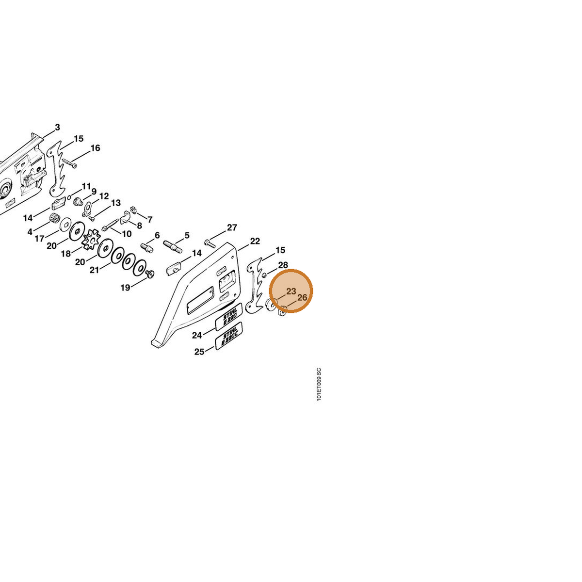 STIHL part 0000-961-1404 — IPL diagram snippet (6x zoom, amber highlight)
