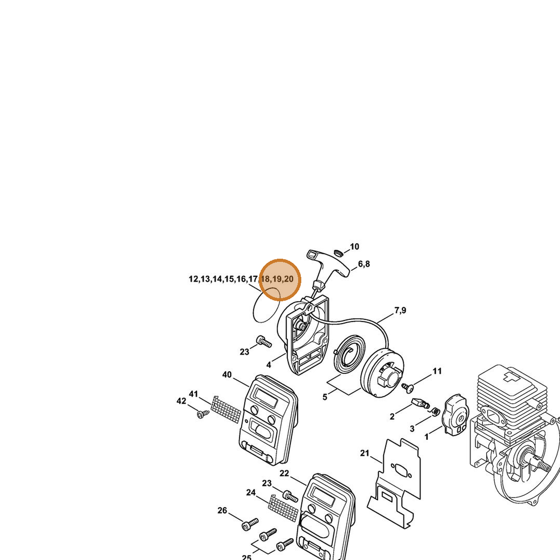 STIHL part 0000-967-2128 — IPL diagram snippet (6x zoom, amber highlight)