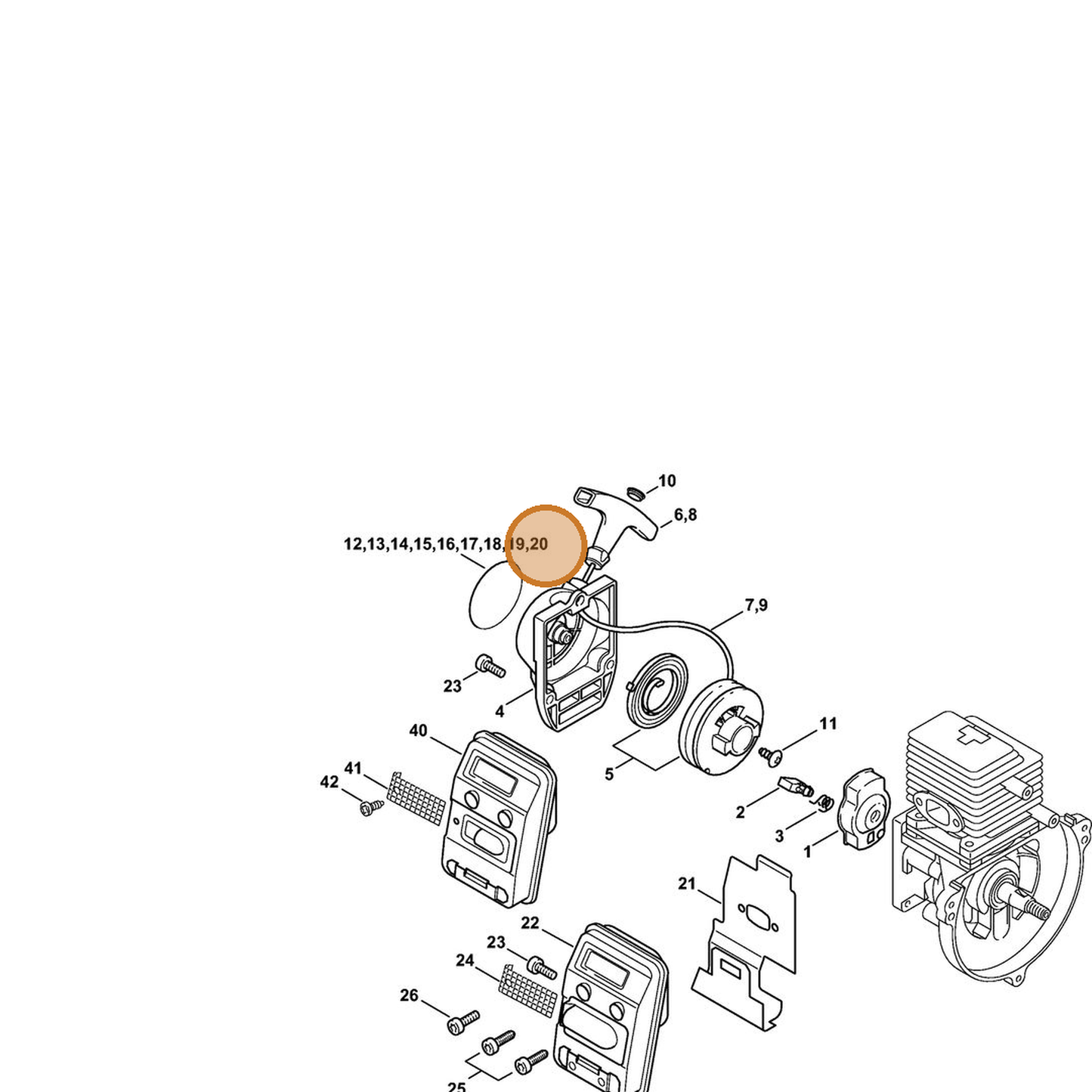 STIHL part 0000-967-2129 — IPL diagram snippet (6x zoom, amber highlight)