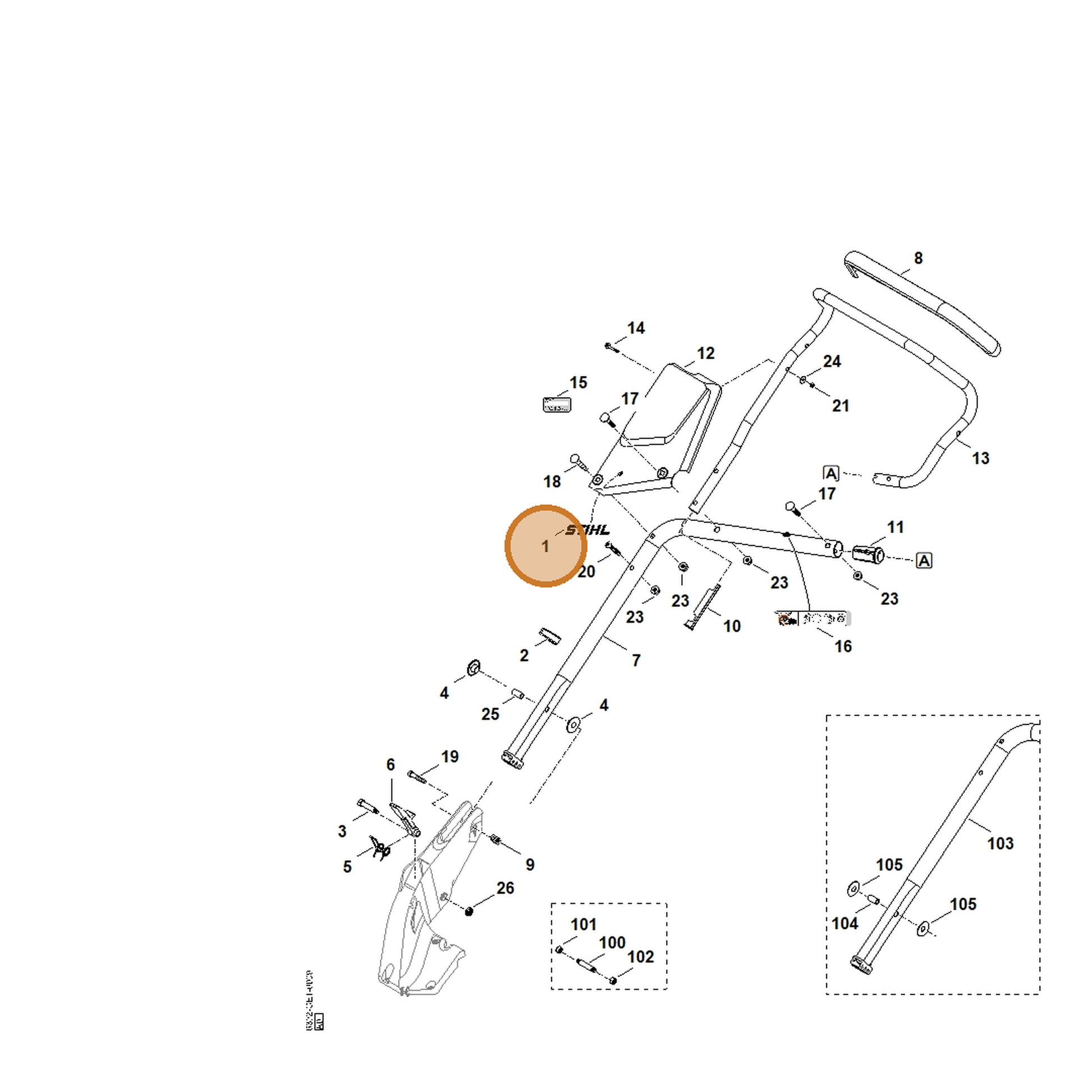 STIHL part 0000-967-6709 — IPL diagram snippet (6x zoom, amber highlight)