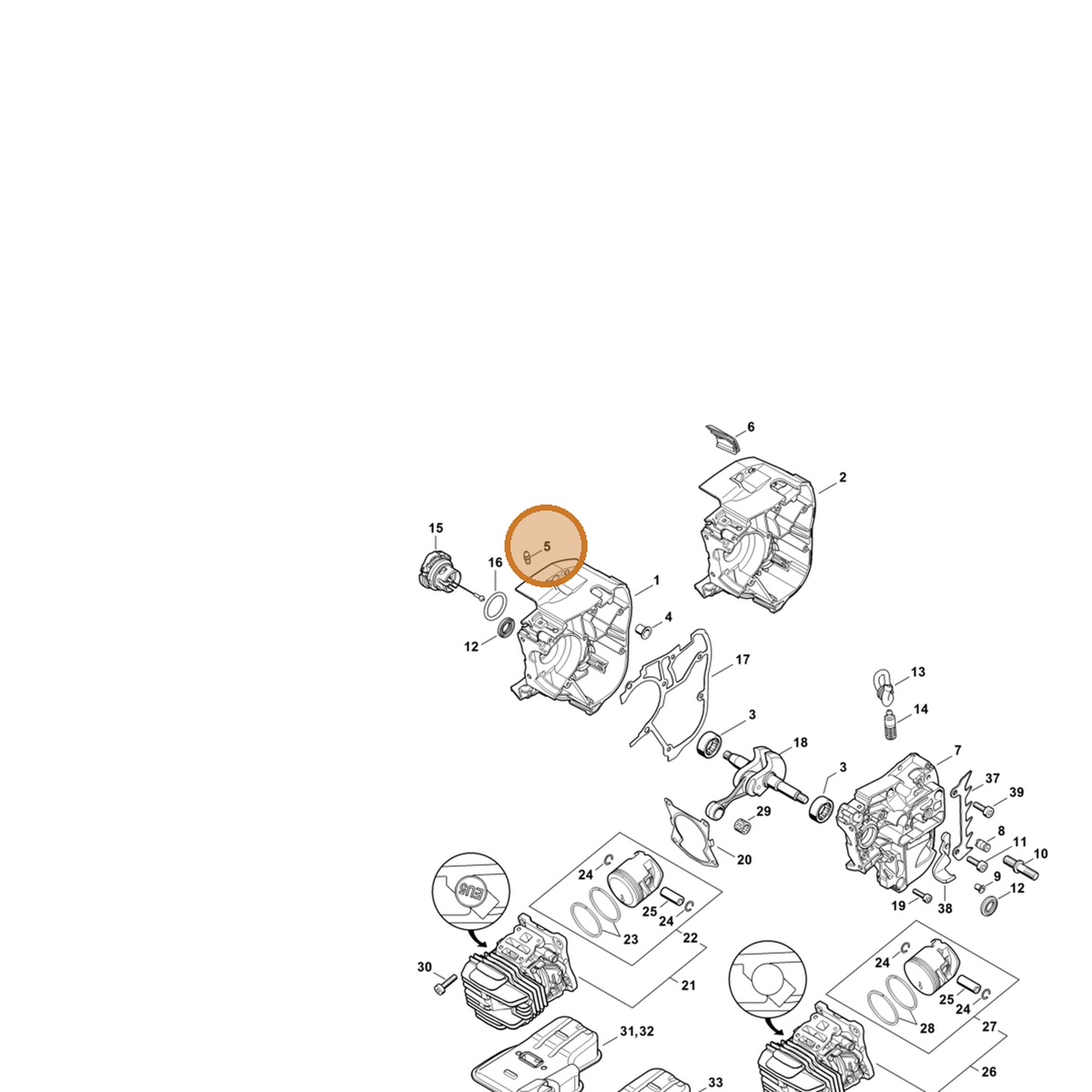 STIHL part 0000-988-5218 — IPL diagram snippet (6x zoom, amber highlight)