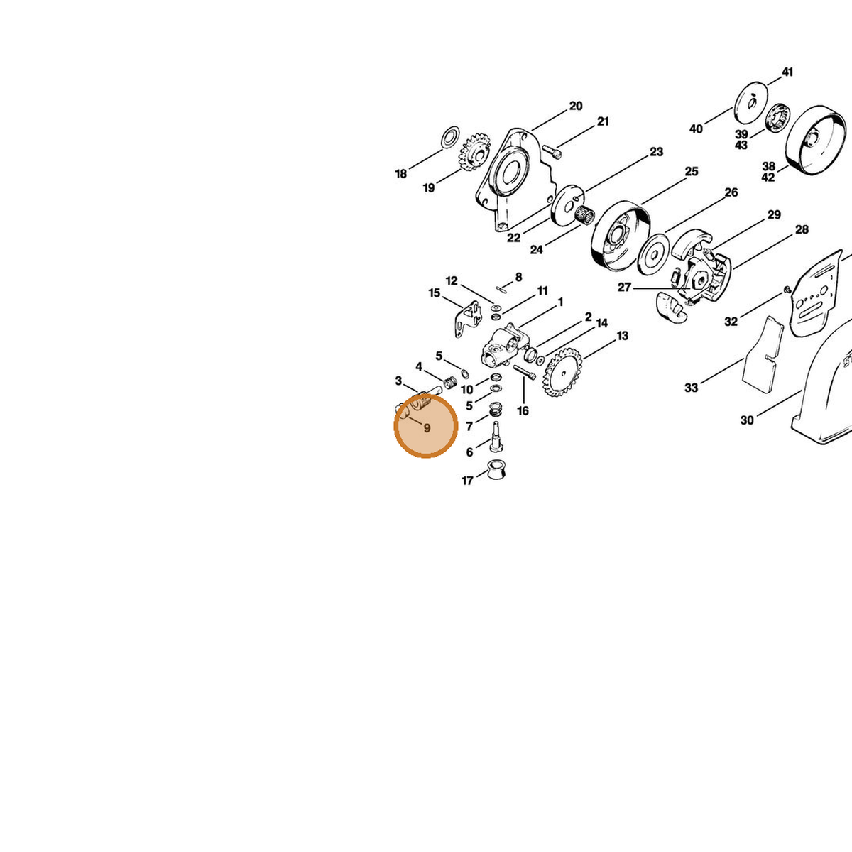 STIHL part 0000-988-6220 — IPL diagram snippet (6x zoom, amber highlight)