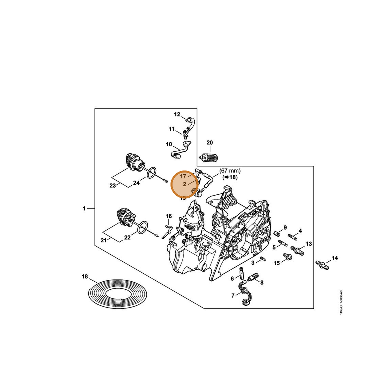 STIHL part 0000-989-0608 — IPL diagram snippet (6x zoom, amber highlight)