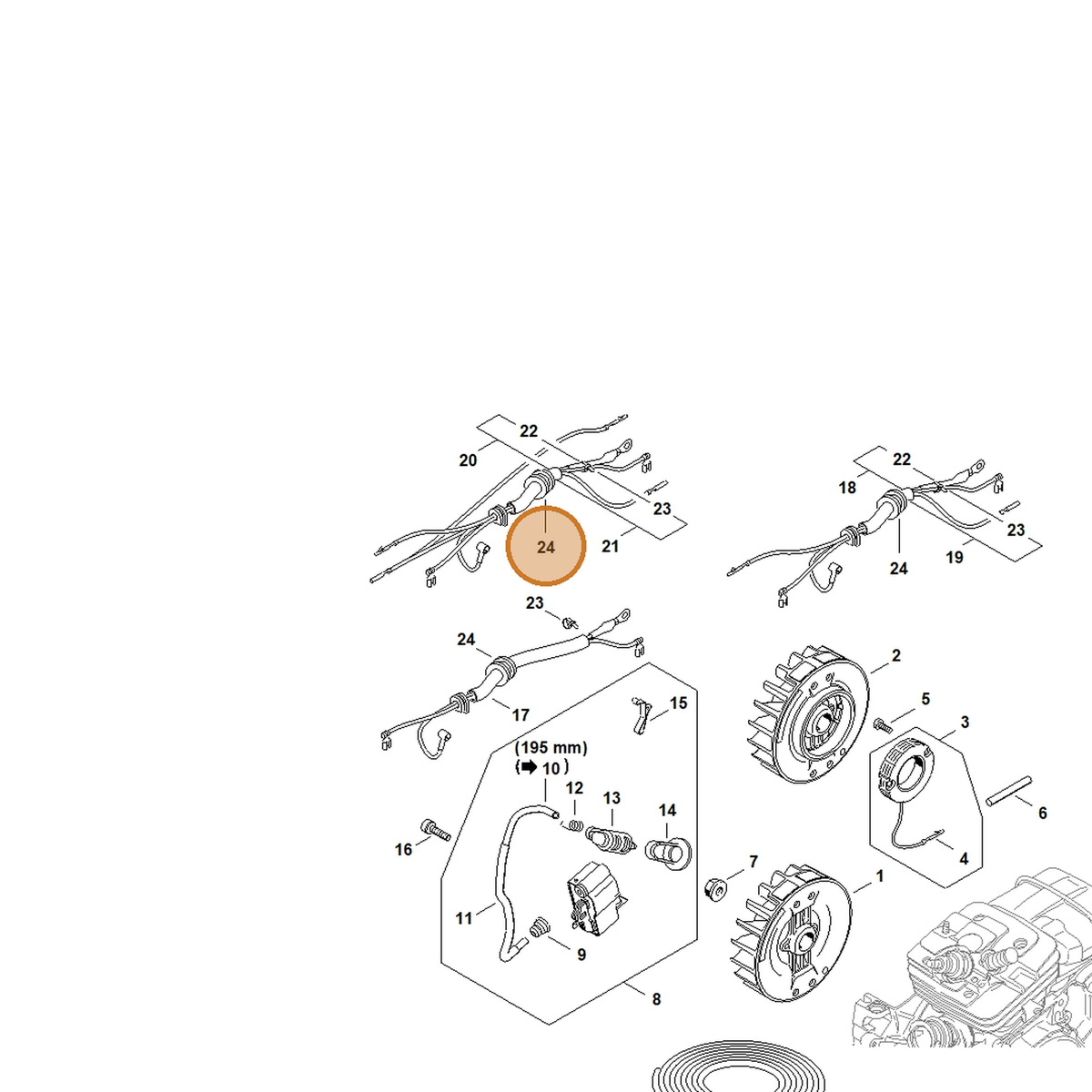 STIHL part 0000-989-0609 — IPL diagram snippet (6x zoom, amber highlight)