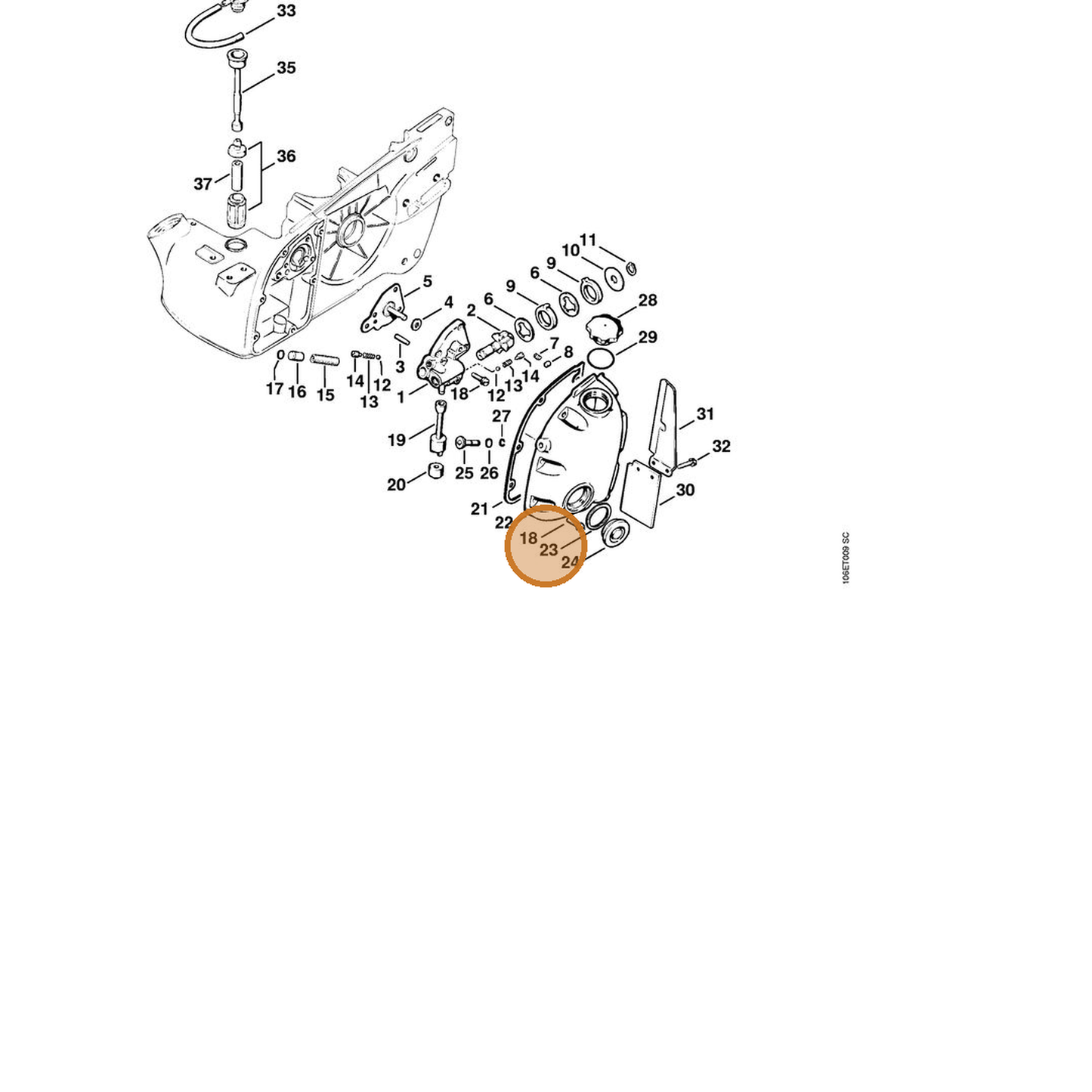 STIHL part 0000-992-7105 — IPL diagram snippet (6x zoom, amber highlight)