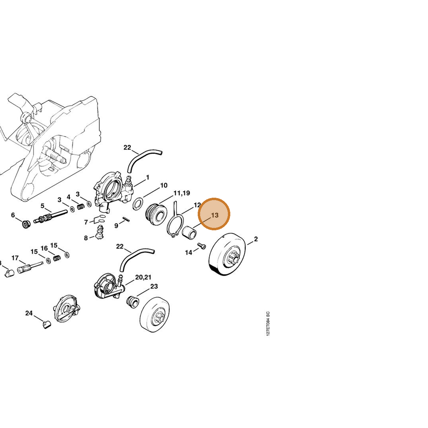 STIHL part 0000-993-0508 — IPL diagram snippet (6x zoom, amber highlight)
