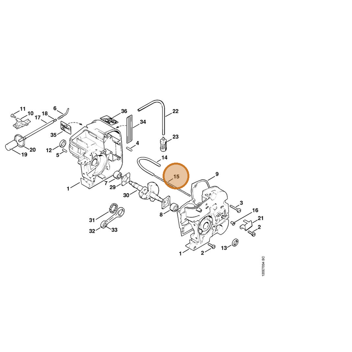 STIHL part 0000-997-0225 — IPL diagram snippet (6x zoom, amber highlight)