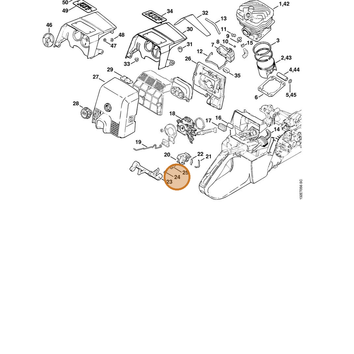 STIHL part 0000-997-0227 — IPL diagram snippet (6x zoom, amber highlight)