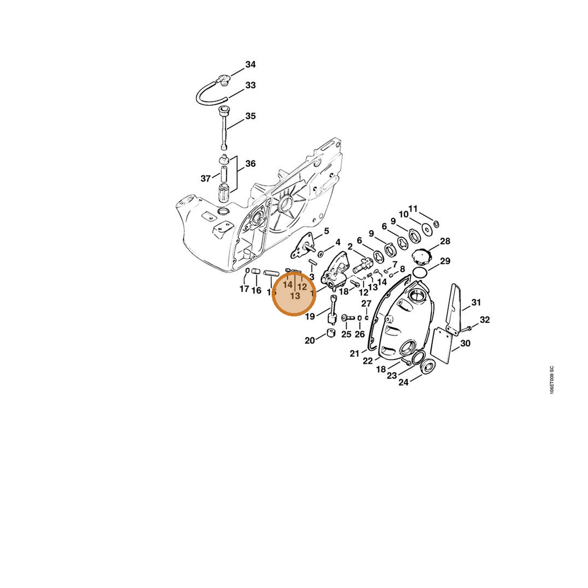STIHL part 0000-997-0336 — IPL diagram snippet (6x zoom, amber highlight)