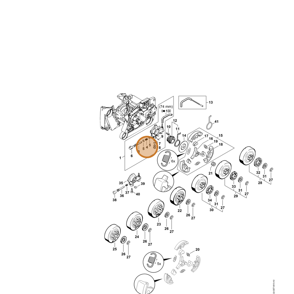 STIHL part 0000-997-0629 — IPL diagram snippet (6x zoom, amber highlight)