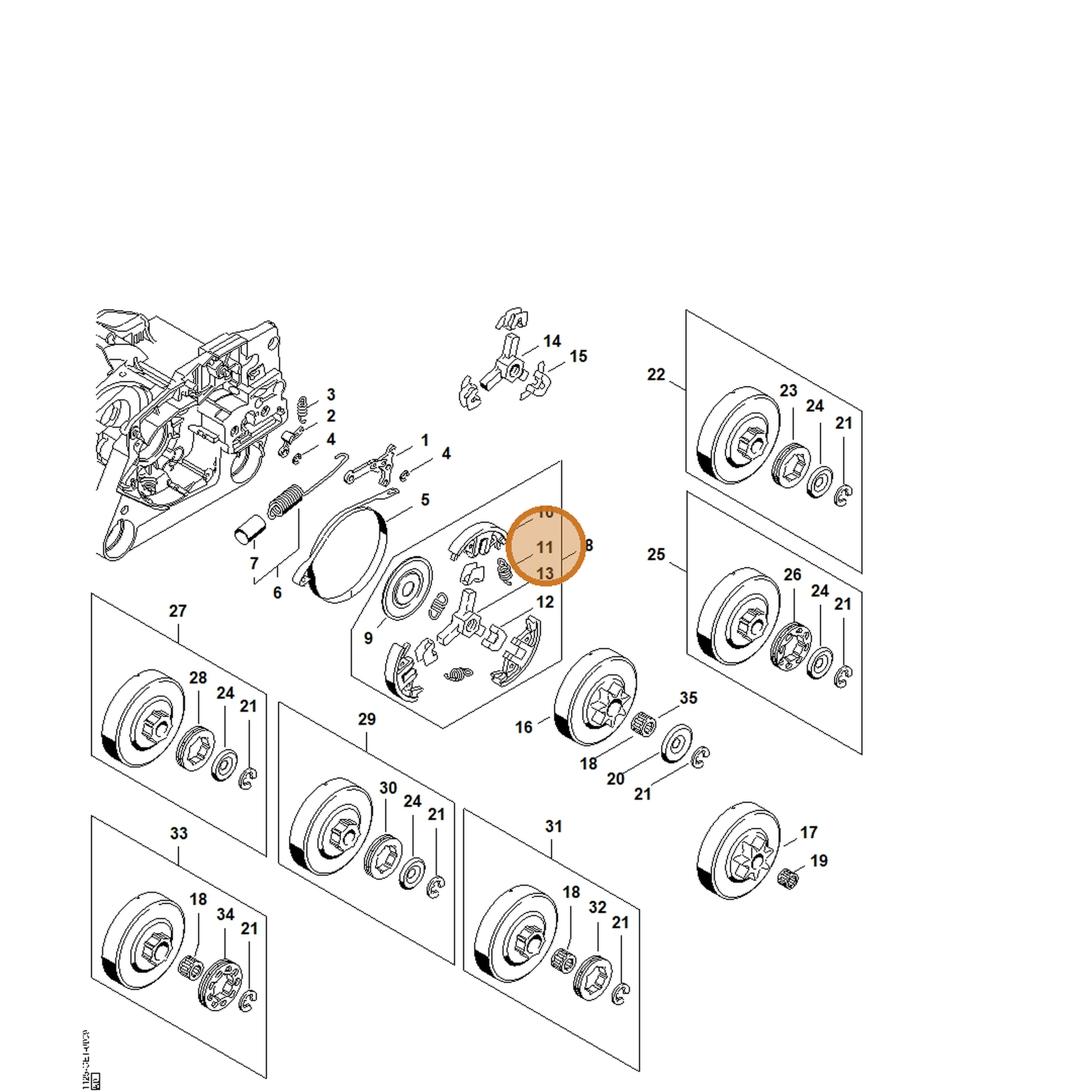 STIHL part 0000-997-0909 — IPL diagram snippet (6x zoom, amber highlight)