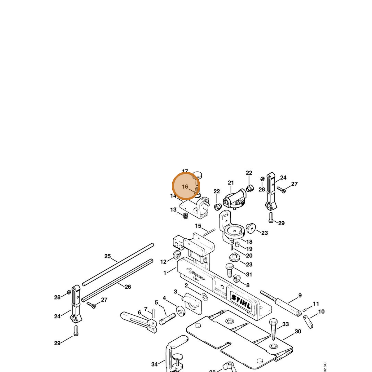 STIHL part 0000-997-1502 — IPL diagram snippet (6x zoom, amber highlight)