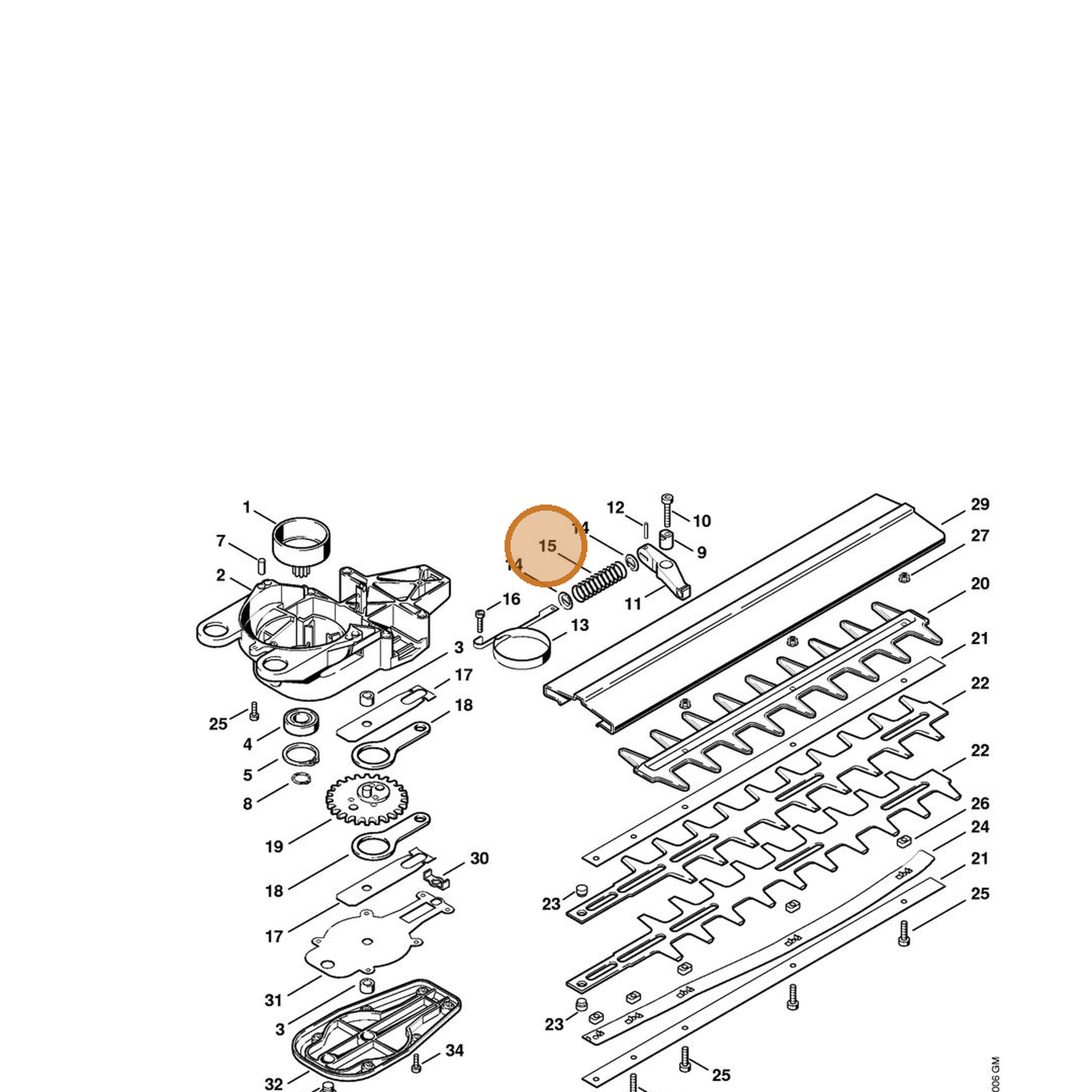 STIHL part 0000-997-1600 — IPL diagram snippet (6x zoom, amber highlight)
