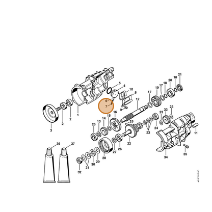 STIHL part 0000-997-2001 — IPL diagram snippet (6x zoom, amber highlight)
