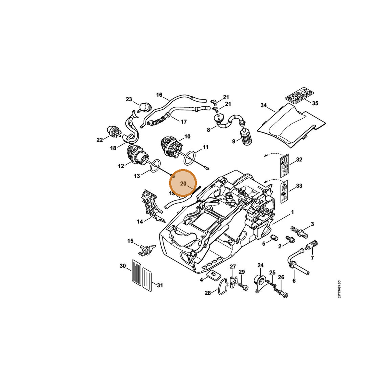 STIHL part 0000-997-2003 — IPL diagram snippet (6x zoom, amber highlight)