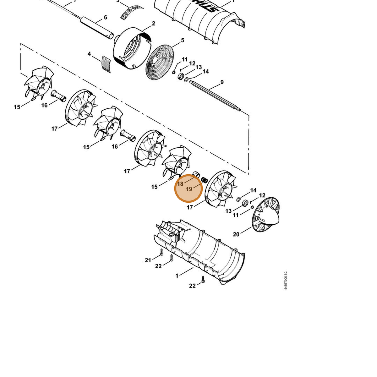 STIHL part 0000-997-2007 — IPL diagram snippet (6x zoom, amber highlight)