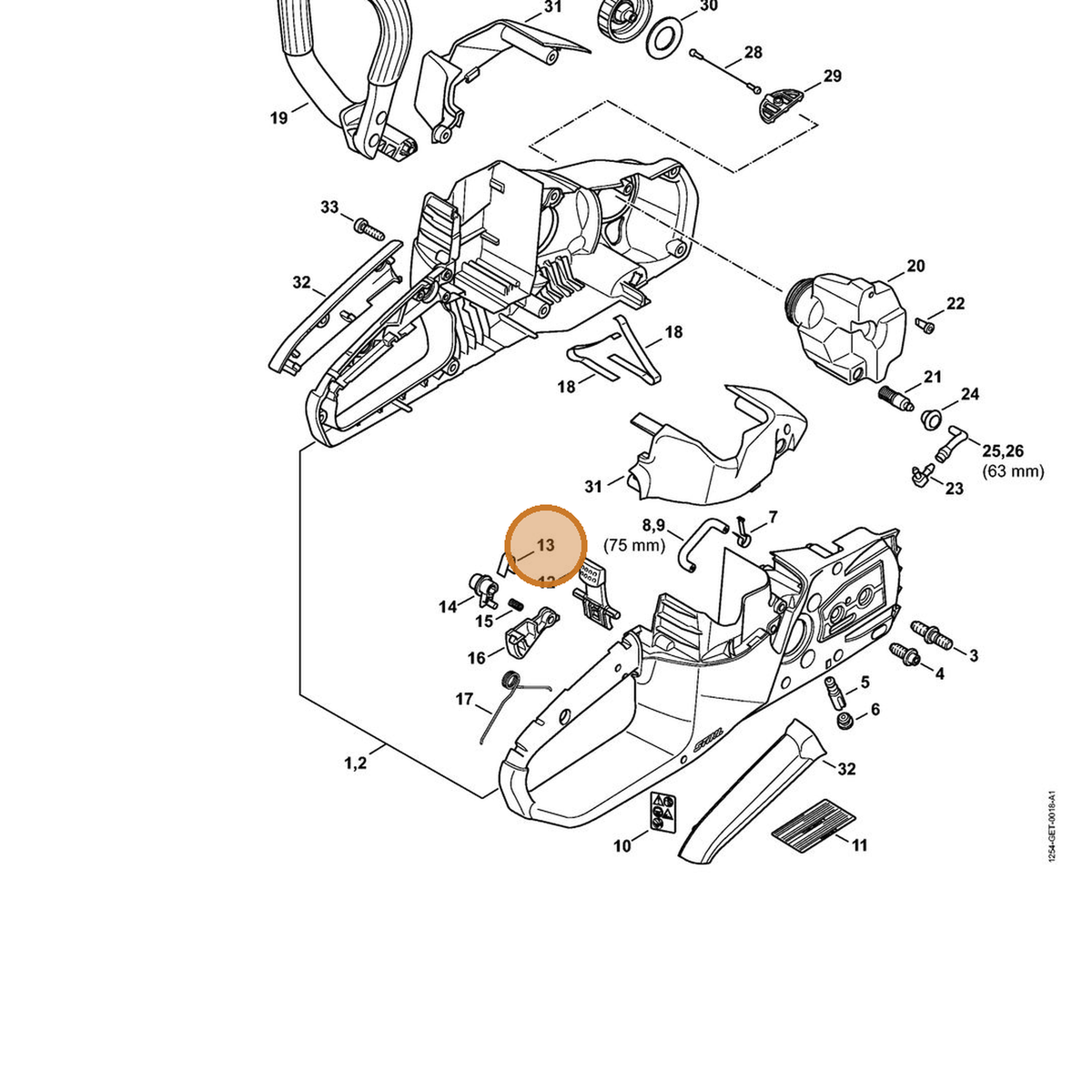 STIHL part 0000-997-2201 — IPL diagram snippet (6x zoom, amber highlight)
