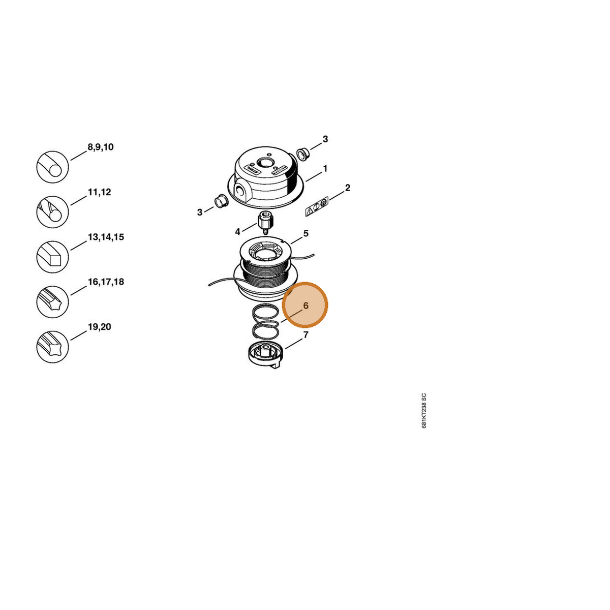 STIHL part 0000-997-3800 — IPL diagram snippet (6x zoom, amber highlight)