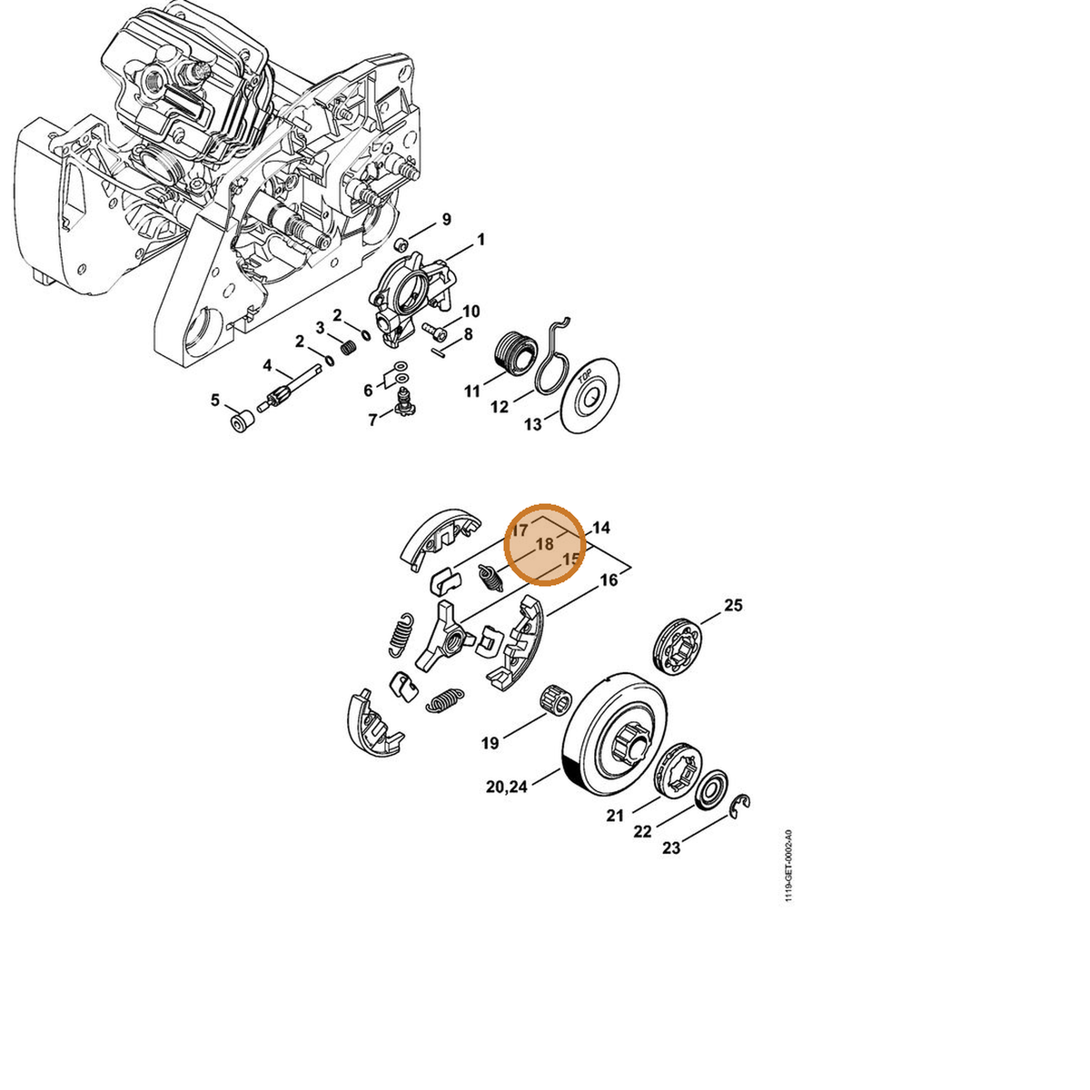 STIHL part 0000-997-5816 — IPL diagram snippet (6x zoom, amber highlight)