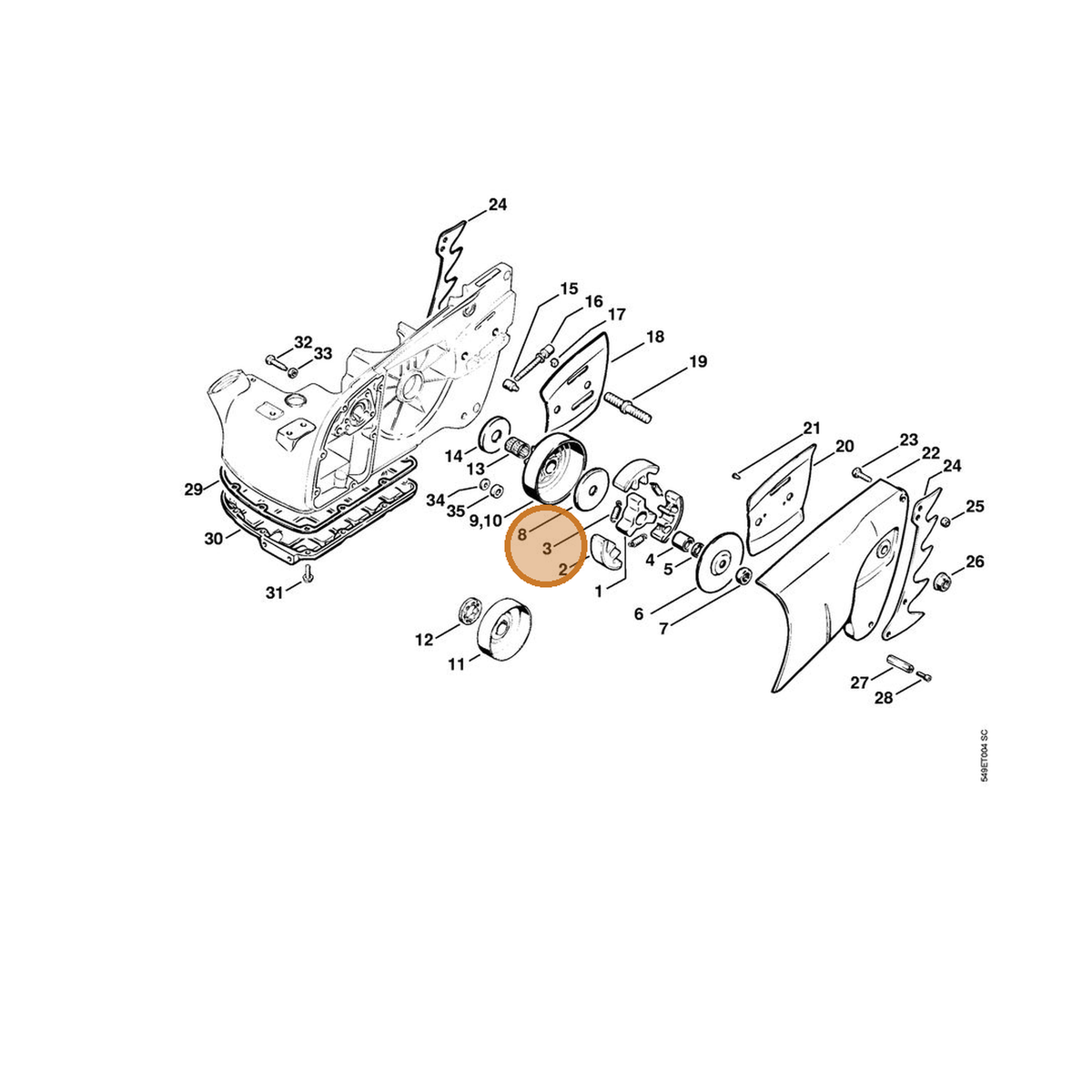 STIHL part 0000-997-5909 — IPL diagram snippet (6x zoom, amber highlight)
