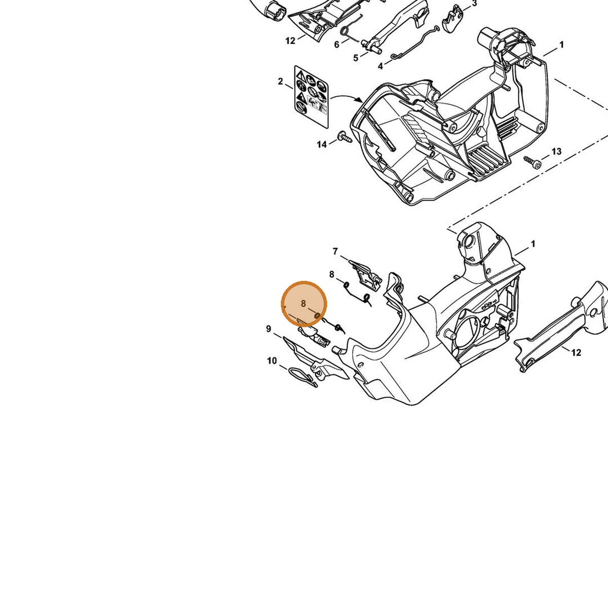 STIHL part 0000-998-0408 — IPL diagram snippet (6x zoom, amber highlight)