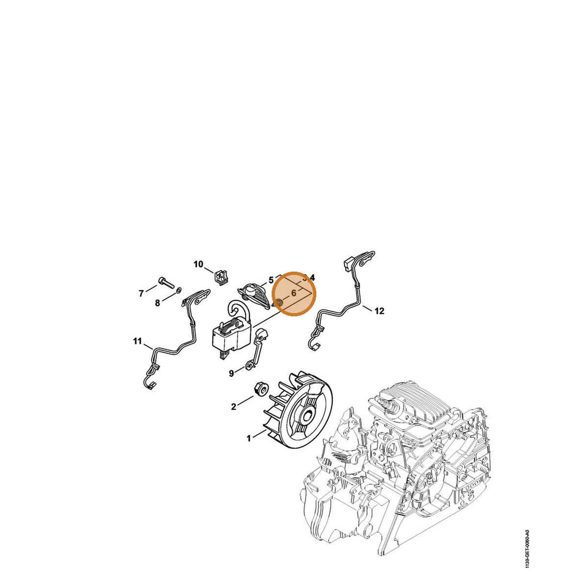 STIHL part 0000-998-0618 — IPL diagram snippet (6x zoom, amber highlight)
