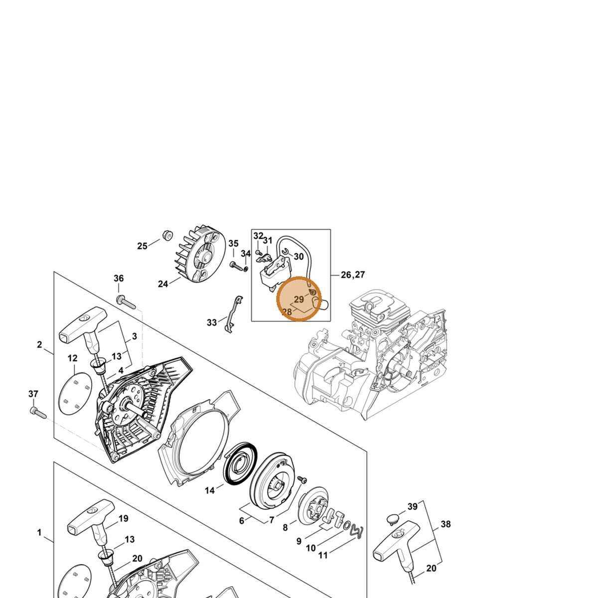 STIHL part 0000-998-0621 — IPL diagram snippet (6x zoom, amber highlight)