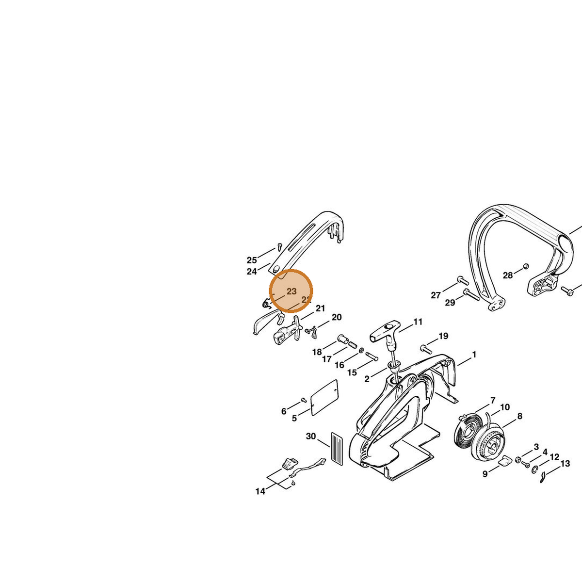 STIHL part 0000-998-0701 — IPL diagram snippet (6x zoom, amber highlight)